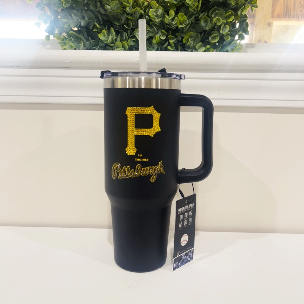 MLB Pirates 40oz Tumbler - Crystal Glass Bling 💎